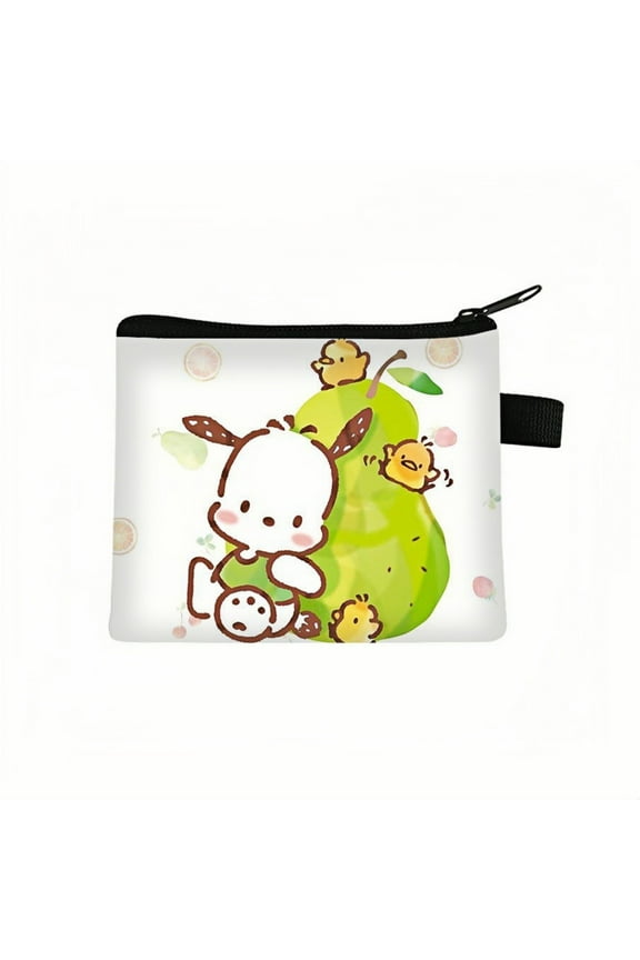 2-Pack Pochacco Kawaii Anime Mini Wallet Set - Zippered Coin Purse & Polyester Card Holder
