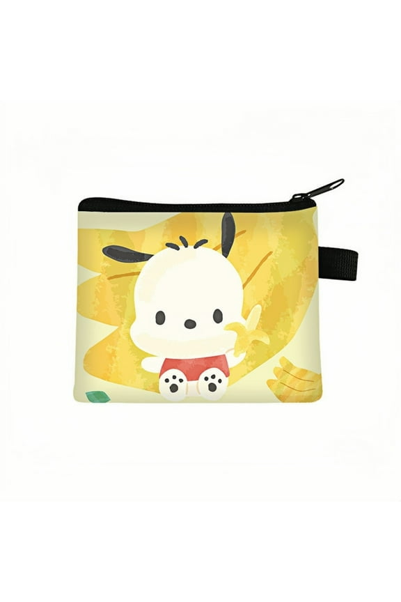 2-Pack Pochacco Kawaii Anime Mini Wallet Set - Zippered Coin Purse & Polyester Card Holder