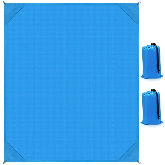 2 Pack Pocket Beach Blanket with Bag, 59'' x 55'' (2-3 Adults) Beach Mat Sand Free Waterproof, Lightweight Outdoor Picnic Blankets, Packable Camping Blanket Tarp for Hiking Travel (Blue)