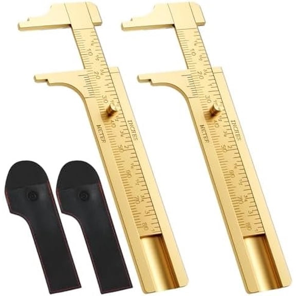 2 Pack Pocket Caliper, 80 Millimeter Gauge Measuring Tool, Caliper Measuring Tool, Vernier Calipers with Double Scale, Brass Slide Rule for Ring Wire Measurement (with 2 Leather Cases)