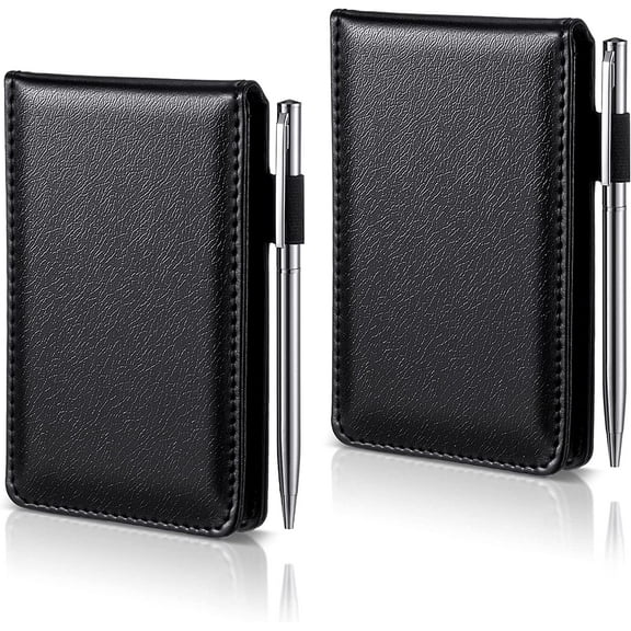 2 Pack Pocket Notepad with Pen, Mini Hardcover Notebook Refillable Lined Pages 5.4 x 3.4 Inch