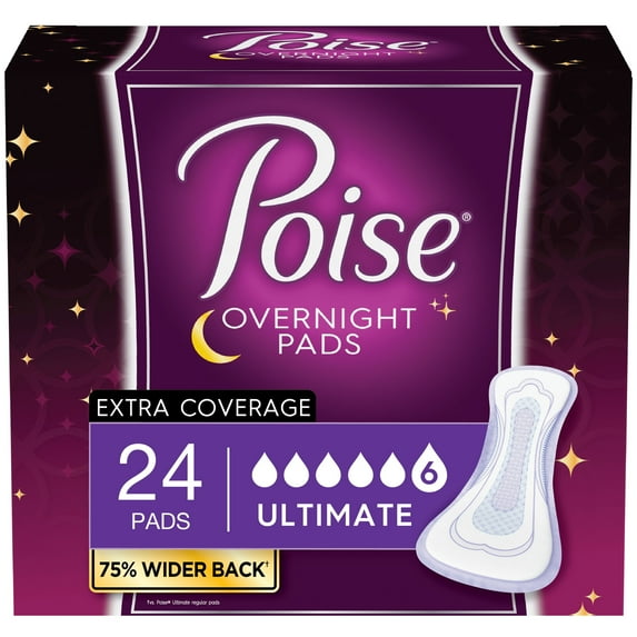 2 Pack Poise Overnight Women's Ultimate - Extra Coverage Postpartum Incontinence Pads, 24 Count