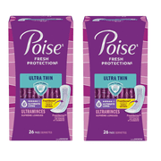 2 Pack Poise Ultra Thin Incontinence Pads, 6 Drop Ultimate Absorbency, Long Length, 26 Count