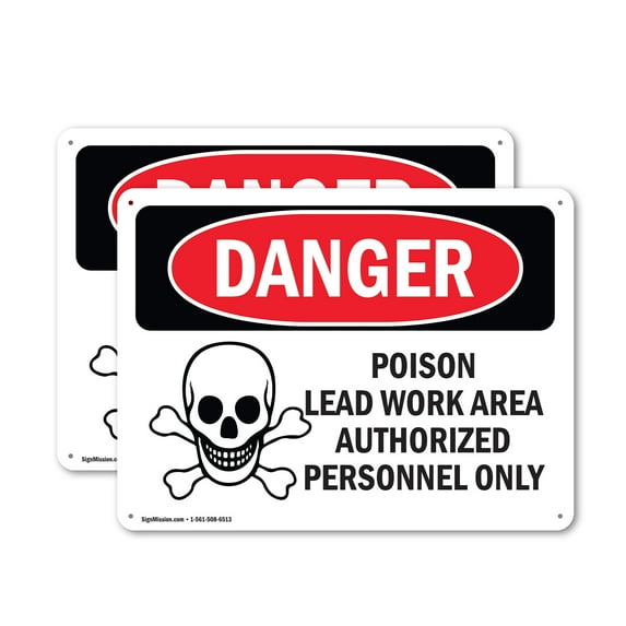 (2 Pack) Poison Lead Work Area Authorized Only OSHA Danger Sign 18 Inch X 12 Inch Plastic Sign, Weather Resistant, UV Protected for Workplace, Business, and Construction Site, Made in