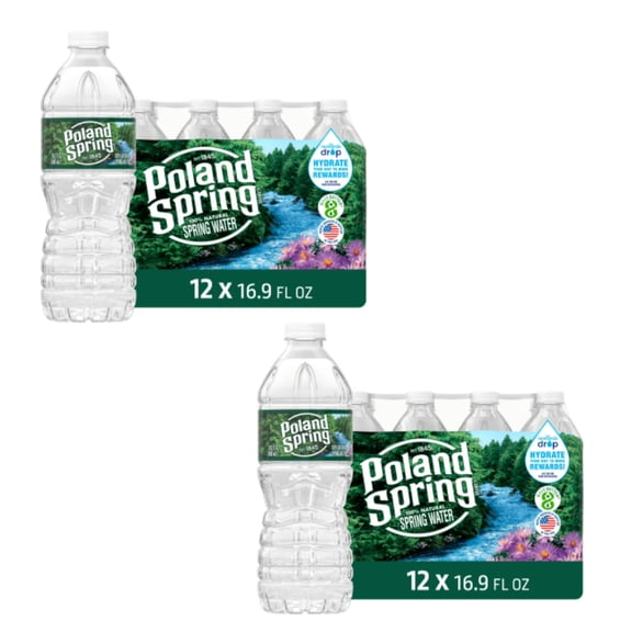 (2 Pack) Poland Spring Maine Spring Water, 16.9 fl oz Plastic Bottles