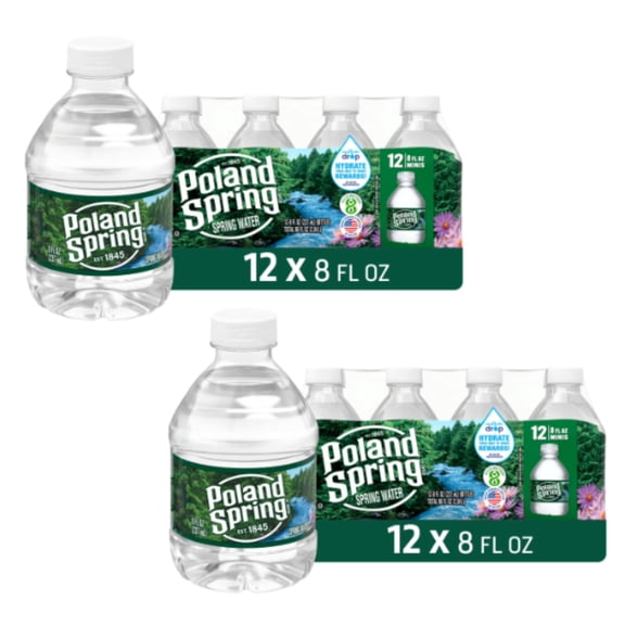 (2 Pack) Poland Spring Maine Spring Water, 8 fl oz Plastic Bottles 12 Count