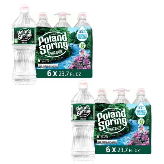 (2 Pack) Poland Spring Maine Spring Water with Sport Cap, 23.7 fl oz Plastic Bottles 6 Count