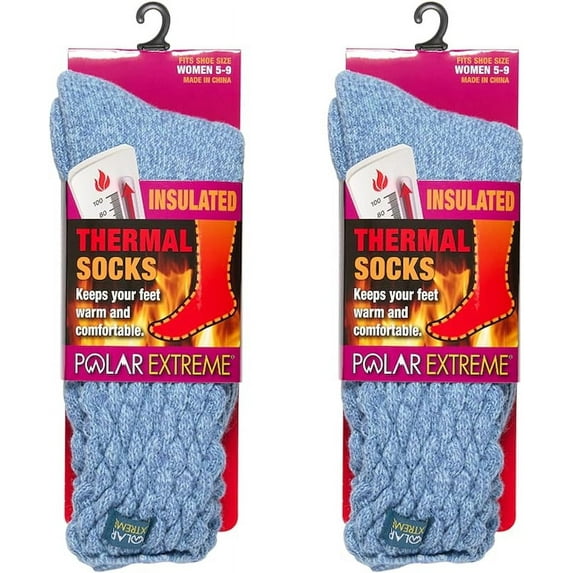 2-Pack Polar Extreme Thermal Extra Heavy Acrylic Winter Marled Socks (Blue Marled)