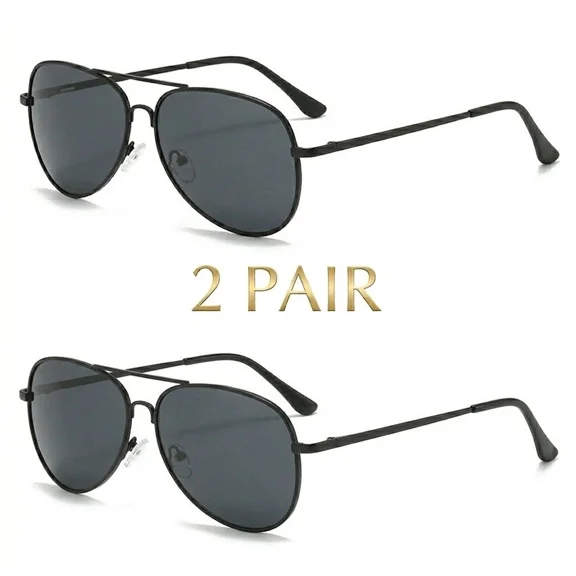 2-Pack Polarized Sunglasses Aviator Metal Frame Pilot Style Double Bridge UV400