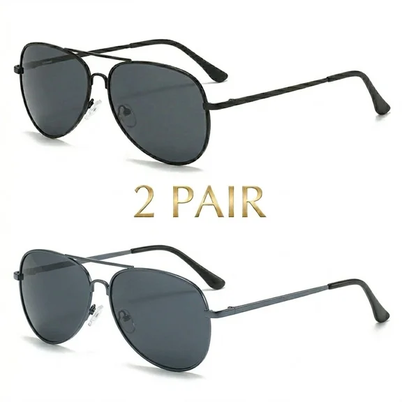 2-Pack Polarized Sunglasses Aviator Metal Frame Pilot Style Double Bridge UV400