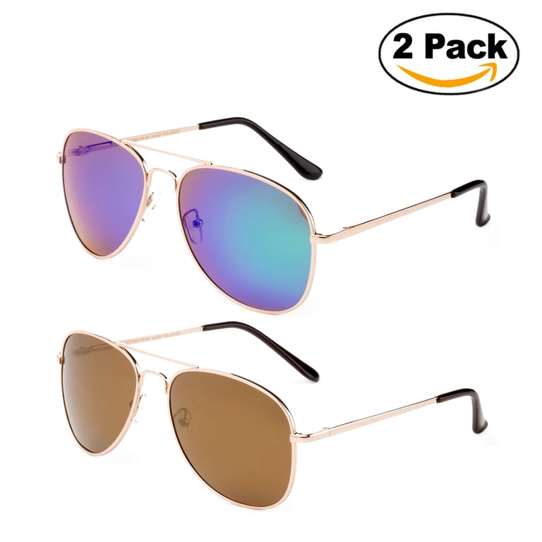 2 Pack Polarized Sunglasses Classic Aviator Flash Full  display picture 2
