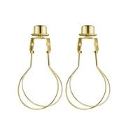 2 Pack Polished Brass Clip-On Medium-Base Harp Fitter Adapter with Finial Cap