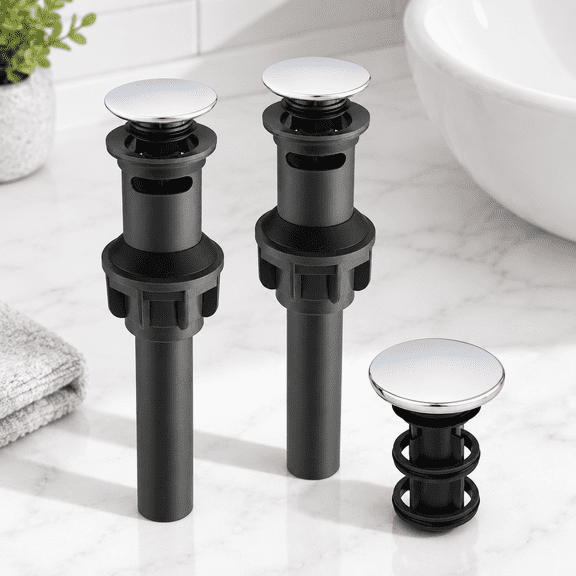 2 Pack Polished Chrome Pop Up Sink Drain Stopper With Overflow