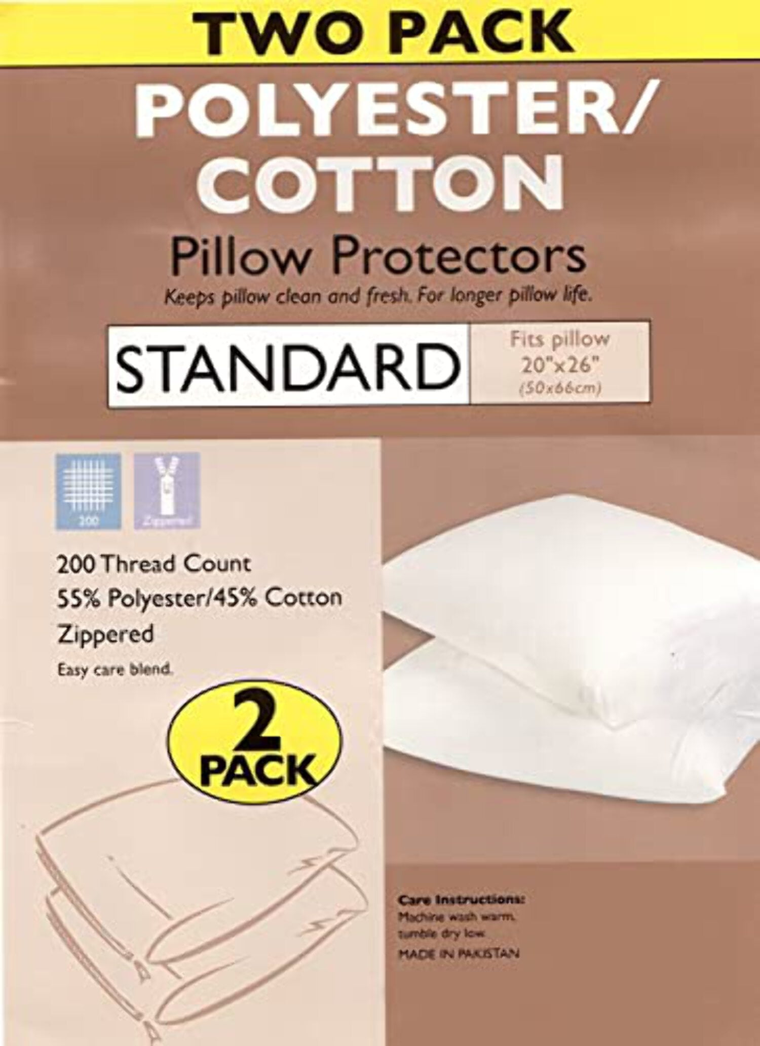 Poly Inflow Protector 2 Pack, Poly-Cotton 200 Thread Count Pillow Protectors Zipper Pillow ...