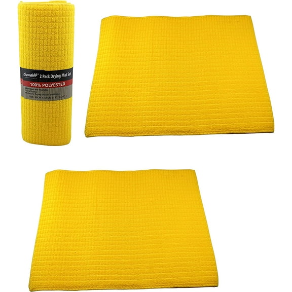 2 Pack Polyester Dish Drying Mat 20 X 15 Inch Kitchen Counter Mats Reversible Baby Bottles Dish Dry Pad Super Absorbent (Yellow)