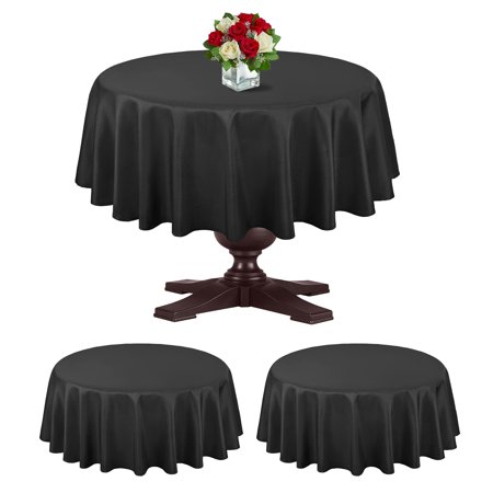 "2 Pack Polyester Tablecloth Round 60 Inch Black Washable Table Covers for Round Table, Water Resistant Polyester Tablecloth for Wedding, Parties, Holiday Dinner, Buffet, Baby Shower"