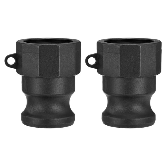 2 Pack Polypropylene Type A Cam Groove Fitting, 1" x 1" Female NPT Cam and Groove Hose Fitting, Poly Quick Conversion Connector with Spare Gaskets for Fluid Transfer, Black