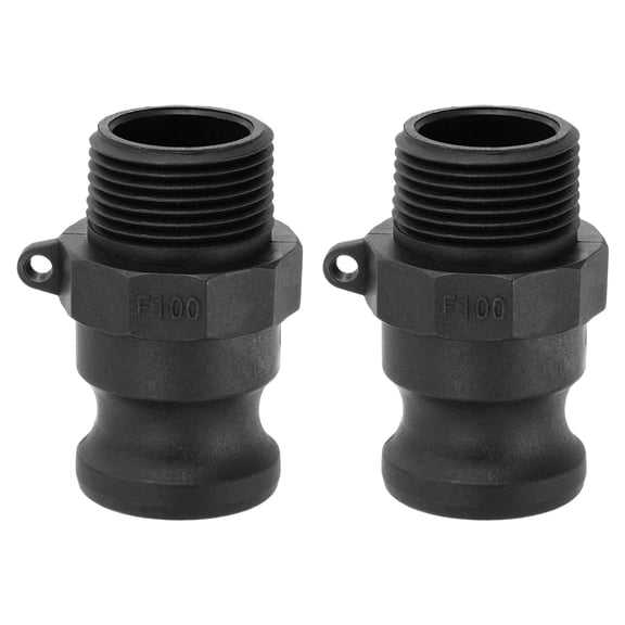 2 Pack Polypropylene Type F Cam Groove Fitting, 1"x1" Male NPT Cam and Groove Hose Fitting Cam Lock Adapter, Cam Lock Coupling Quick Conversion Connector for Fluid Transfer, Black