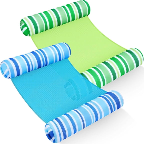 2 Pack Pool Floats Foam Hammock for Adults Large Swim Noodles Bag Non Inflatable Floating Bag Lounge Chairs PVC Bean Quick-Drying Mesh Summer Beach Party(Blue and Green,Stripe)