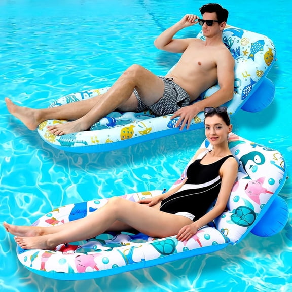 2 Pack Pool Floats Lounger, Pool Floats Adult with Adjustable Backrest, Pool Rafts Floaties Water Hammock Tanning Floating Pool Party Toys for Swimming Pool Summertime Beach Outdoor