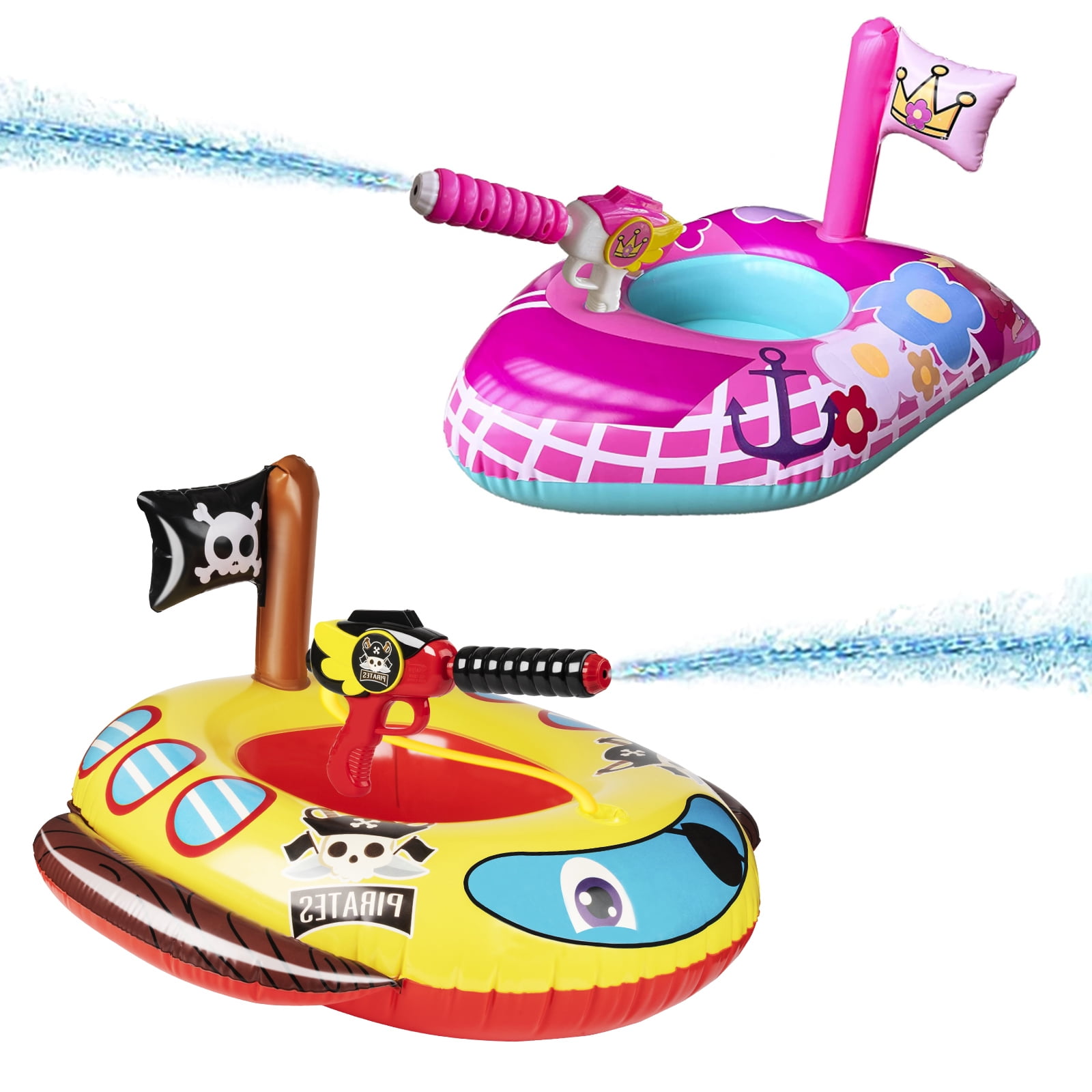 2 Pack Pool Floats for Kids, Toddler Pool Toys, Girls Floats and Pirate Floaties with Squirt Gun