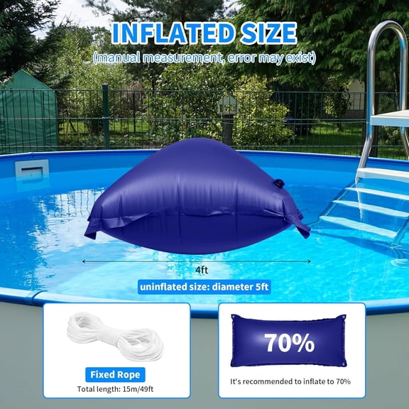 2 Pack Pool Pillow for Above Ground Pools, 4x8 Ft PVC Air Pillow with 16.5Ft Rope, Winterizing Kit for Pool Protection