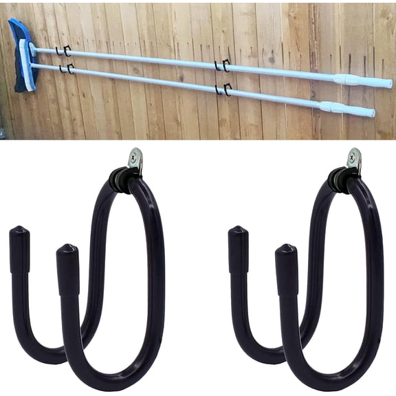 2 Pack Pool Pole Hanger/Hook, Pool Cleaning Tool Holder and Organizer for Pool Poles, Skimmers, Leaf Rakes, Nets, Brushes, Hose, use to Hang Pool Accessories on Pool Fence/Wall, is Rust Resistant