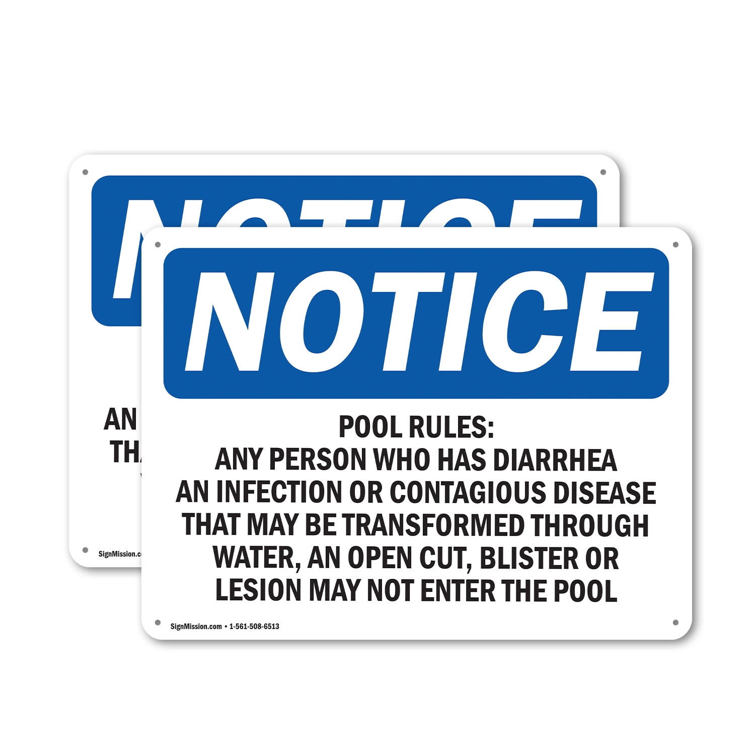 (2 Pack) Pool Rules Any Person Who Has Diarrhea OSHA Notice Sign 10