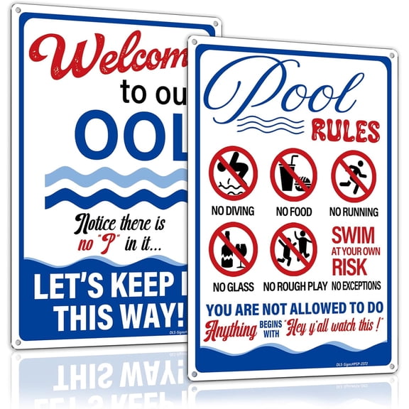 (2 Pack) Pool Signs for Outside,12 × 8'' Printed with"Welcome to our ool" & Pool Rule Sign, Fade-Resistant & Rust-Free Pool Signs