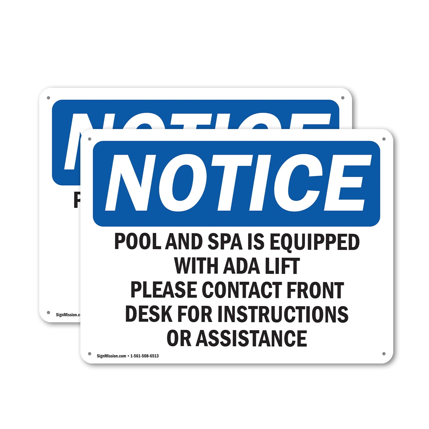(2 Pack) Pool & Spa Is Equipped With ADA Lift Please OSHA Notice Sign ...
