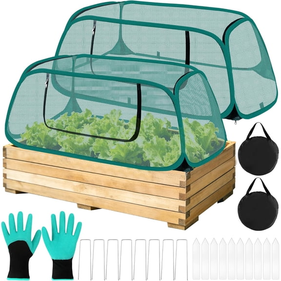 2 Pack Pop Up Garden Cover, 44" x 19" x 17" Foldable Pop-Up Mesh Plant Garden Bed Cover for Raised Beds for Vegetable, with 10 Labels/ 8 Stakes/ 2 Storage Bag/Gloves