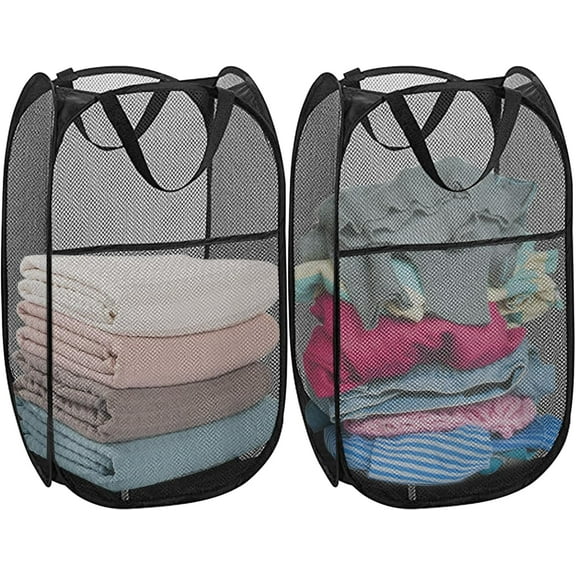 2 Pack Pop Up Laundry Hamper, Collapsible Laundry Baskets, Foldable Mesh Laundry Baskets Storage Bins Large Top Opening for The Kids Room, Bedroom, College Dorm, Travel