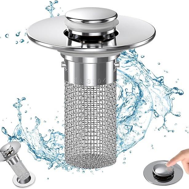 Universal Kitchen Sink Stopper With Upgraded Edition Stainless Steel Ball Core Push Type Basin