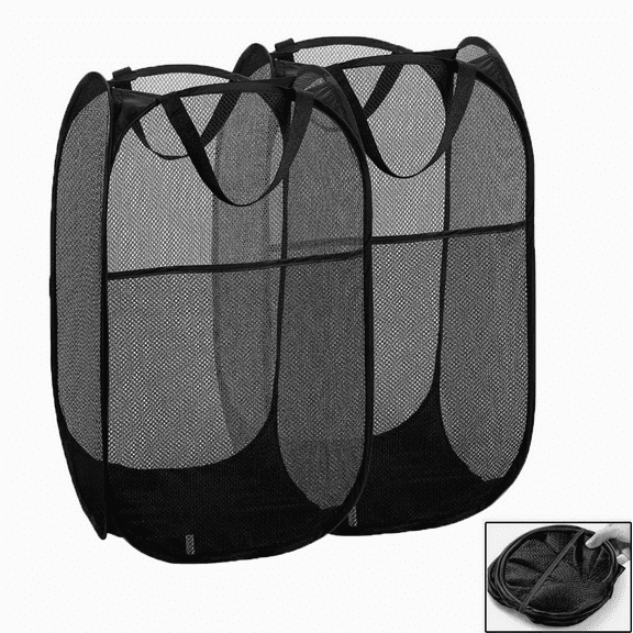 2-Pack Pop Up Laundry Hamper - Foldable Mesh Clothes Basket , Space-Saving Storage for Home, Dorm, College, Travel | Collapsible & Portable (Black)