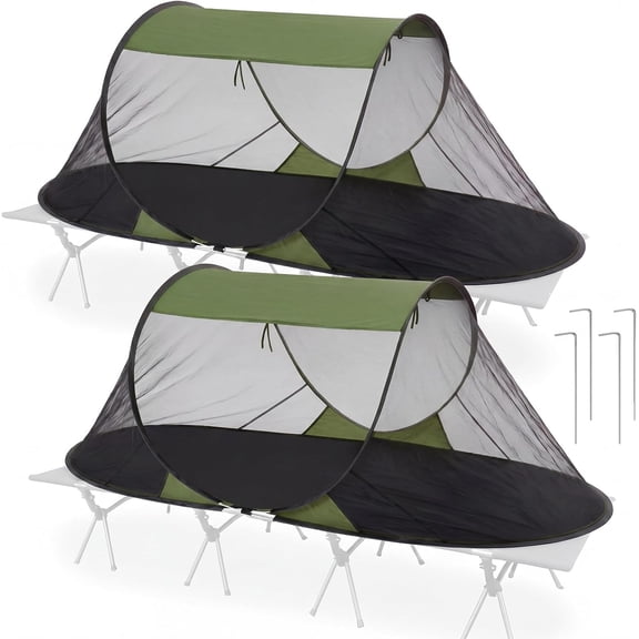 2 Pack Pop Up Mosquito Tent for Camping 1 Person Instant Setup Foldable Bug Net Cot Tent with Ground Pins Portable Waterproof Screen Net Army Green