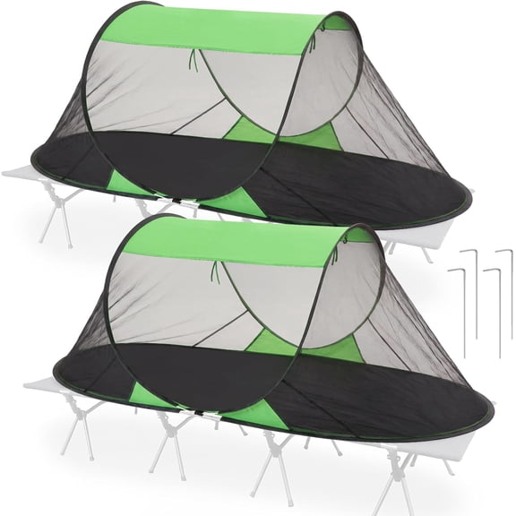 2 Pack Pop Up Mosquito Tent for Camping 1 Person Instant Setup Foldable Bug Net Cot Tent with Ground Pins Portable Waterproof Screen Net Green