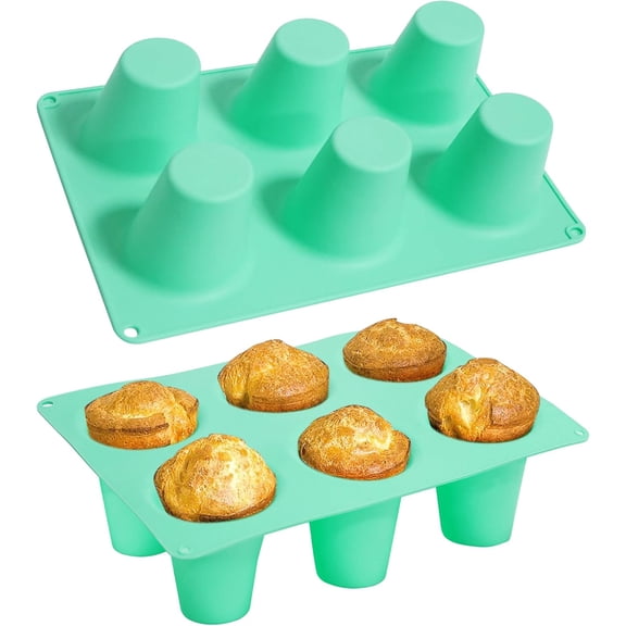 2 Pack Popover Pan 6-Cup, Nonstick Silicone Popover Pan for Baking, Large Deep Cupcake Pan,Easy to Clean,BPA Free