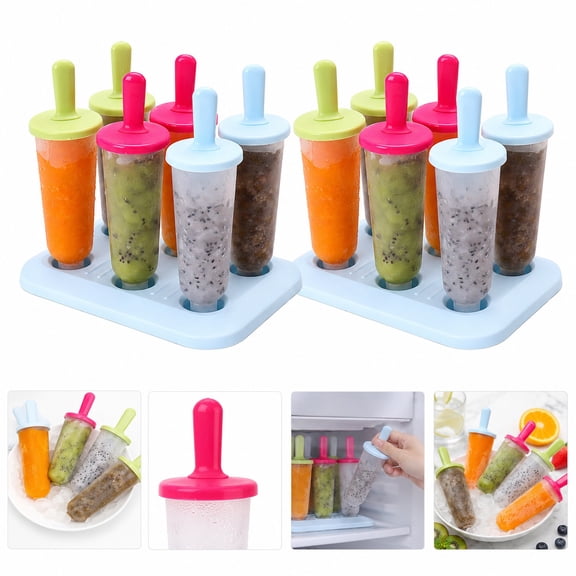 2 Pack Popsicle Molds, 12-Cavity Reusable Ice Pop Maker Set with Stand and Handles for Homemade Frozen Treats, Juice, Yogurt, Fruit and Smoothies