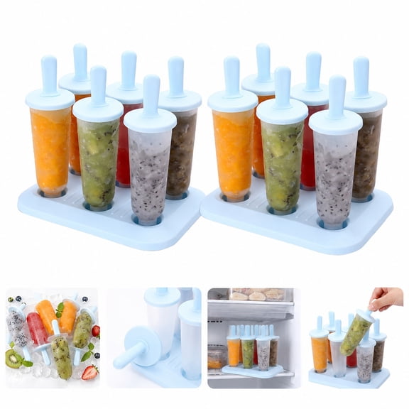 2 Pack Popsicle Molds, 12-Cavity Reusable Ice Pop Maker Set with Stand and Handles for Homemade Frozen Treats, Juice, Yogurt, Fruit and Smoothies