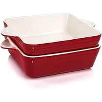2 Pack Porcelain Baking Dish, Square 8.7 Inch Brownie Dish Lasagna Pan Roasted Meat Bakeware Set for Kitchen, 75 OZ Casserole Dish with Double Handle, Vintage Red