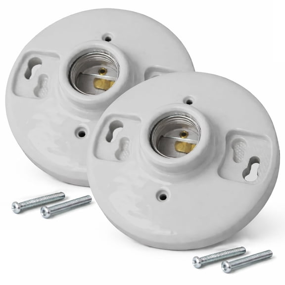 2-Pack Porcelain Keyless Lamp Holders, E26 Medium Base Light Sockets, 660W Ceramic Outlet Box Mounts for LED & Incandescent Bulbs