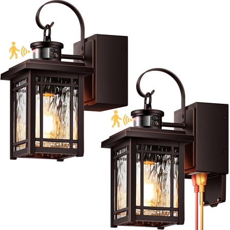 2-Pack Porch Light with GFCI Outlet, Motion Sensor Outdoor Wall Light Wall Mount, Oil Rubbed Bronze Exterior Lighting Fixtures, Anti-Rust Outdoor Lantern Wall Sconce for Garage, Patio, Balcony