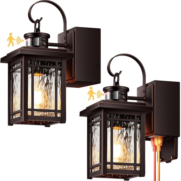 2-Pack Porch Light with GFCI Outlet, Motion Sensor Outdoor Wall Light Wall Mount, Oil Rubbed Bronze Exterior Lighting Fixtures, Anti-Rust Outdoor Lantern Wall Sconce for Garage, Patio, Balcony