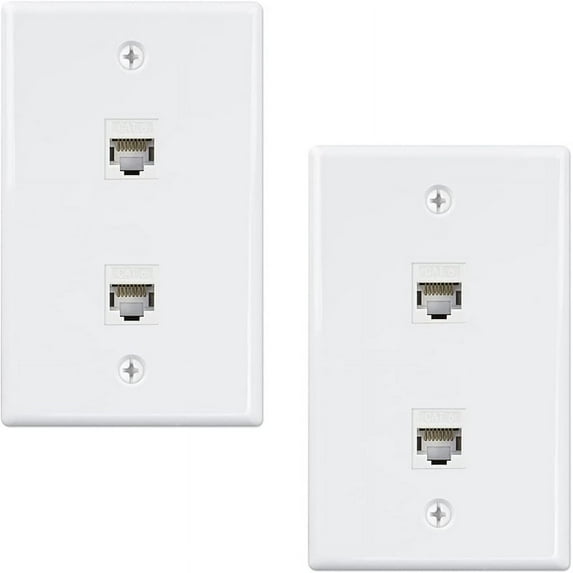 2 Pack Port Ethernet Wall Plate, Cat6 Female to Jack RJ45 Inline Coupler Outlet, White
