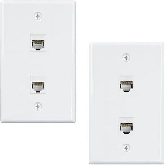 2 Pack Port Ethernet Wall Plate, Cat6 Female to Jack RJ45 Inline Coupler Outlet, White