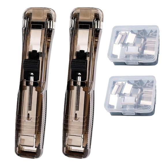 2 Pack Portable Binder Clip Stapler with 100 Clips – Reusable Paper Clamp Tool, No Staple Binding for Office Home Desk Organization