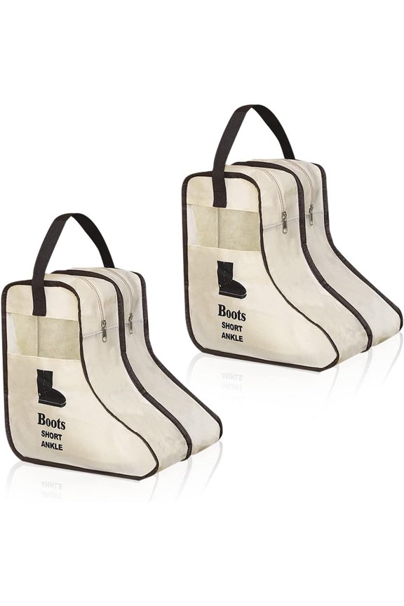 2 Pack Portable Boots Storage Bag, Beige Shoe Bags for Storage and Travel Dust Proof Travel Shoe Bags for Packing (Medium)