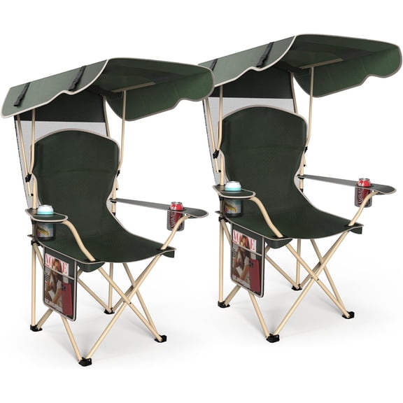 2 Pack Portable Camping Chair with Canopy - Folding Chair with Canopy, Durable 600D Oxford Canopy Chair for Camping, Beach, Picnics, Fishing & Sports