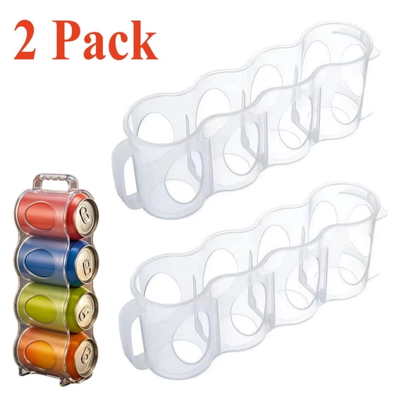 2 Pack Portable Can Holder with Handle for Cooler, Space Saving Clear Soda Can Organizer, 4-grid Beverage Storage Rack for Cooler Refrigerator Pantry Cabinet Outdoor Picnic