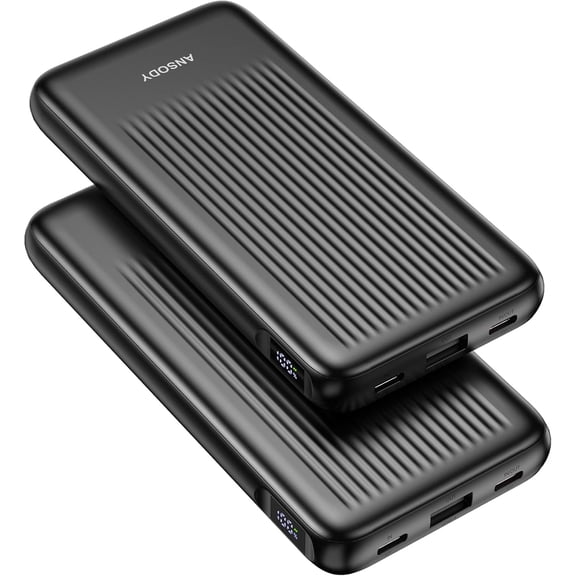 2-Pack Portable Charger, 10000mAh 22.5W Compact USB C Power Bank Fast Charging with 2 Outputs & 2 Inputs, LED Display Battery Pack Compatible with iPhone iPad Tablets, Black & Black